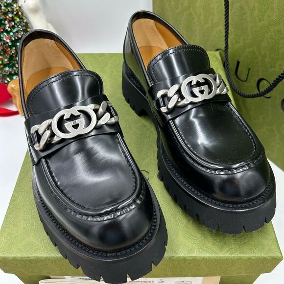 Men’s Gucci interlocking GG lug sole loafers size 9, made in Italy - Picture 2 of 9